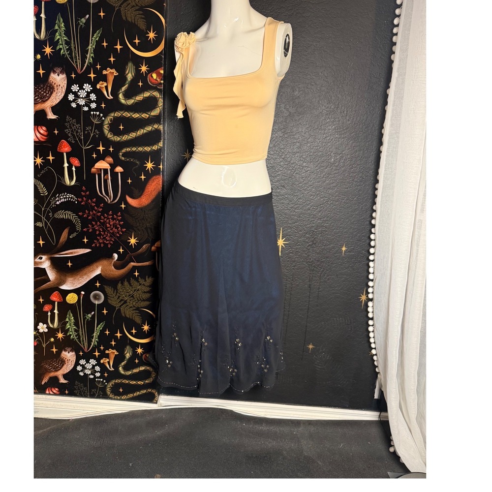 Attention Womens Blue Black Iridescent Embroidered Sequin Midi Skirt Size 10